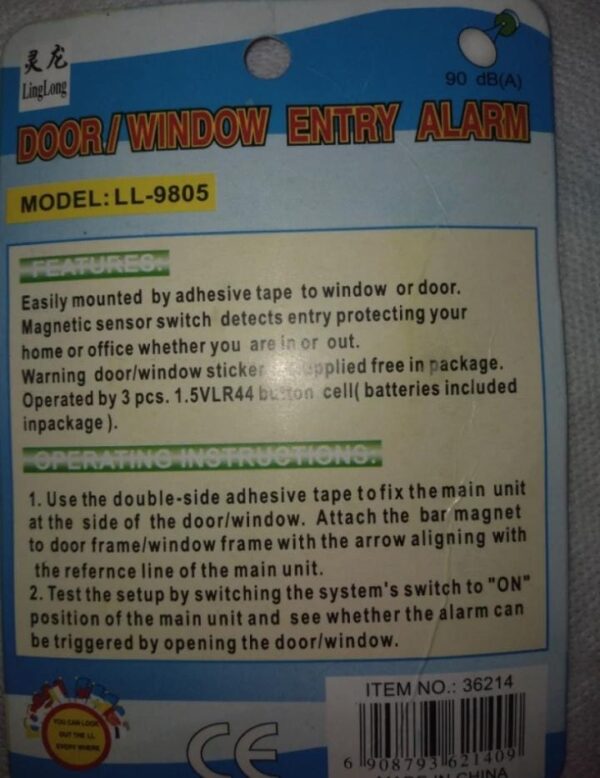 Door & Window Security Alarm - Magnetic Sensor with 90dB Sound Alert 3